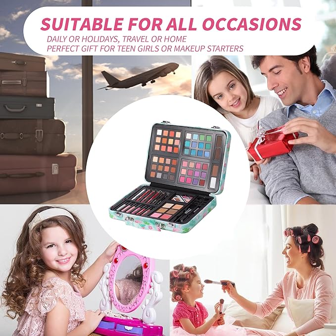 Hot Sugar Makeup Kit for Teenager Girls 10-12, All in One Beginner Makeup Kit for Women Full Kit, Teen makeup kit Cosmetic Gift Set on Birthday Christmas (Green Flamingo)