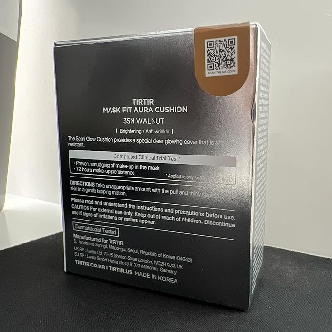 TIRTIR Mask Fit Aura Silver Cushion Foundation | Semi-glow Finish, Natural Coverage, Moisturizing, Lightweight, Korean cushion foundation (#35N Walnut, Full Size, 0.63 Fl Oz)