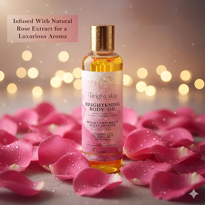 Best Brightening Body Oil (6.5 oz) - Glutathione, Arbutin, Rosehip Oil, Rose Extract for Uneven Skin Tone, Dark Spots, Scars, Anti-aging, Anti-wrinkle, Sunscreen, Scar Healing
