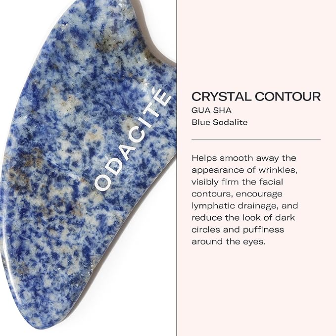 Odacité Gua Sha for Face Crystal Contour – Blue Sodalite Facial Massager - Scraping Massage Tool Lifts & Revitalizes Skin - Reduce Puffiness, Wrinkles and Dark Under-Eye Circles