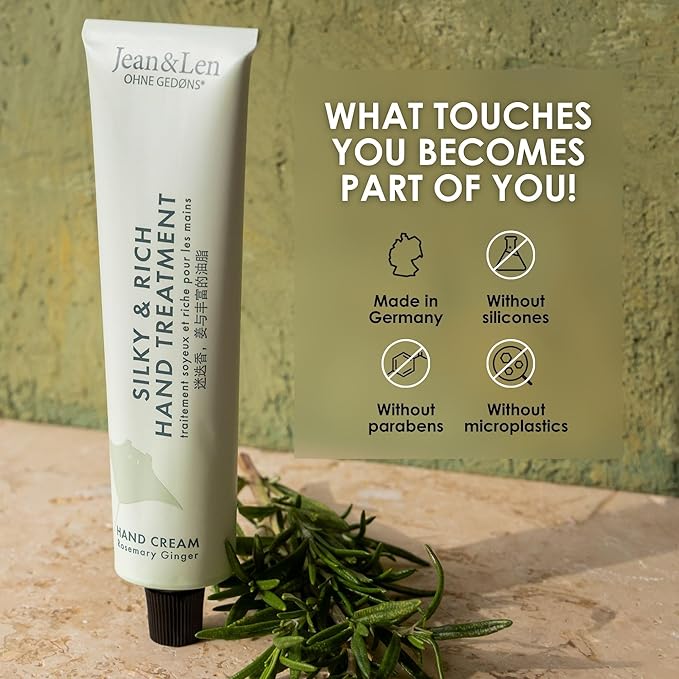Jean & Len Silky & Rich Treatment Rosemary & Ginger, 100% recyclable aluminum tube (without lid), rich hand cream, ensures soft hands, without parabens & silicones, 2.54 Fl. Oz.