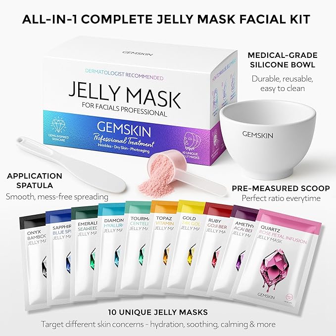 Jelly Mask for Facials Peel-Off - 10 Set Pack Modeling Rubber Mask Multipack - Hydrating & Calming Jelly Face Mask Powder Variety Spa Kit - Bowl Scoop & Spatula Bundle - Professional Skincare