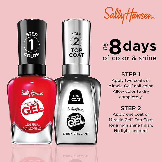 Sally Hansen Miracle Gel, Red Eye, Long Lasting, Gel-Like Formula, No UV Lamp Needed, Opaque, Shiny Red Nail Polish