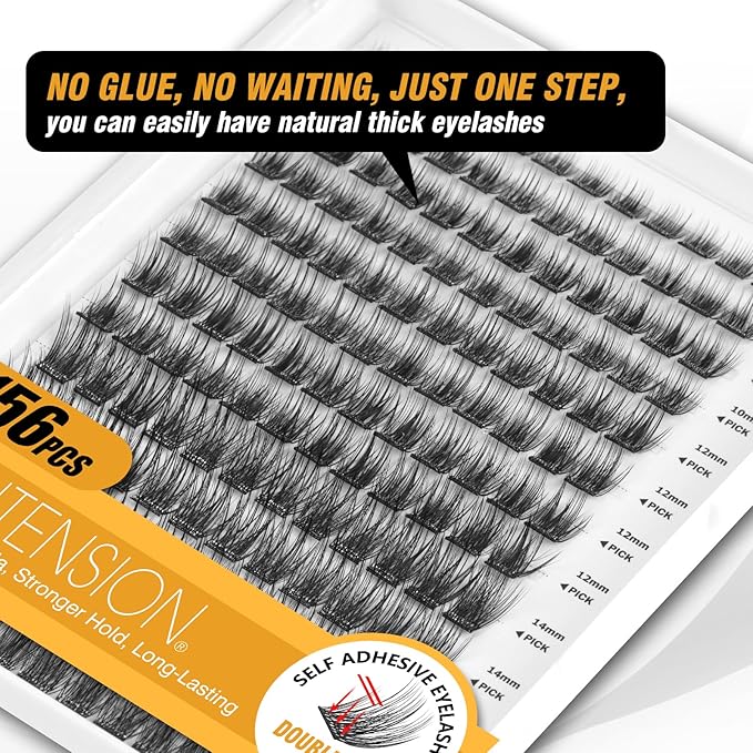 156 PCS Self Adhesive Eyelashes Clusters Kit Lash Clusters DIY Eyelashes Pre Glued No Glue Needed No Remover No residue