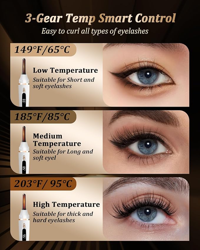 Heated Eyelash Curlers - Eye Lash Curler Heat with Eyelash Comb - Electric Eyelash Curler - Rizador De Pestañasey LED Display 3 Temp Settings USB Charge Natural Curling 24H for Women Makeup Tool Gifts