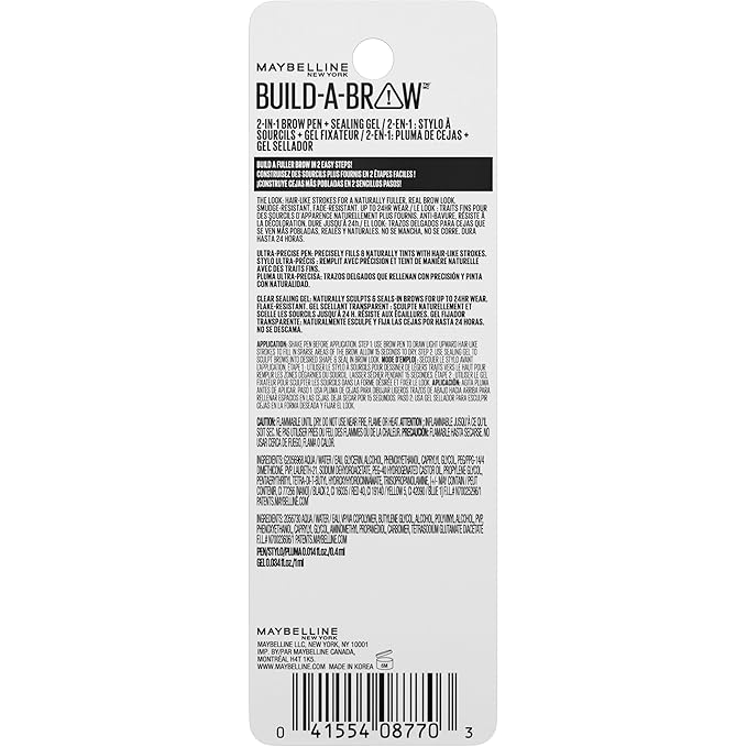 Maybelline Build-A-Brow 2-in-1 Brow Pen and Sealing Eyebrow Gel, Eyebrow Makeup for Real-Looking, Fuller Brows, Black Brown, 1 Count