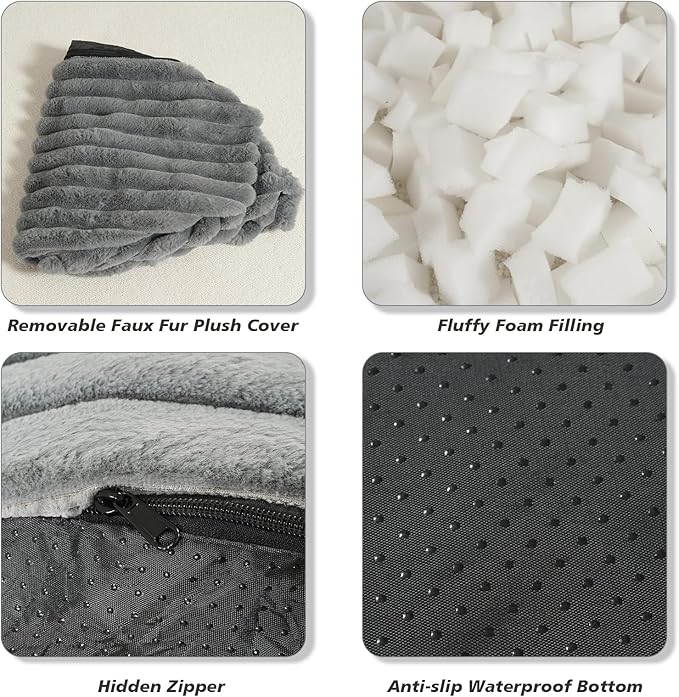 Pouf Ottoman Stuffed Round for Foot Rest, Faux Fur Poufs with Foam Chunk Filling, Storage Ottoman Pouf Foot Stool Cushion, 20 X 15 Inch Floor Chair for Living Room Bedroom Home Decor, Light Gray