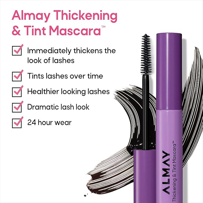 Almay Thickening & Tint Mascara, Instant Soft Full Volume, Conditions & Darkens Natural Lashes Over Time, No Flaking or Clumping, 402 Black, 0.28 fl oz