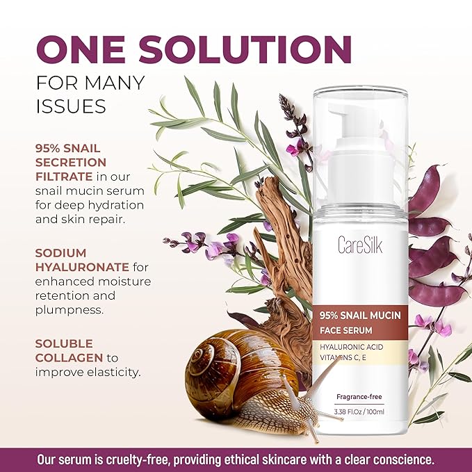 Snail Mucin Serum - Face Hydrating Essence - Hyaluronic, Collagen, Royal Jelly - Advanced 95% Snail Peptide Moisturizer, Barrier Serum - 100 ml