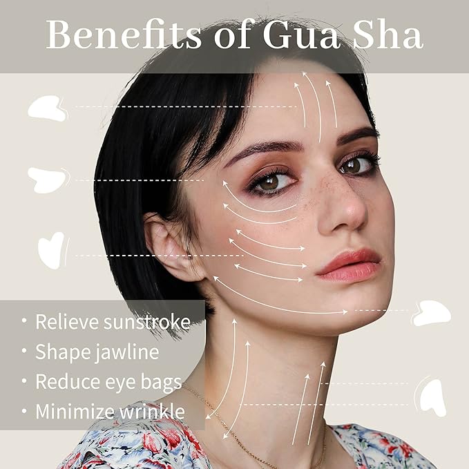 Rena Chris Gua Sha Facial Tools: Natural Jade Stone Guasha Tool for Face Acupuncture Therapy, Facial Massager for Jawline Sculpting and Puffiness Reducing (White)