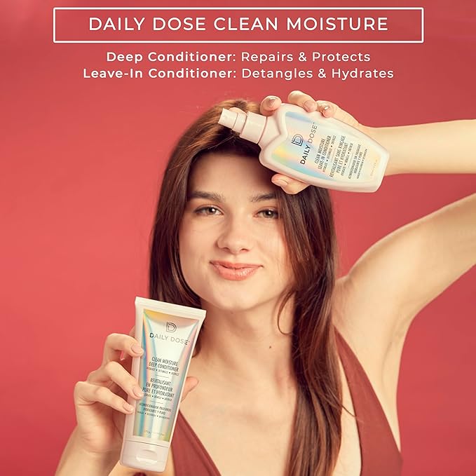 DAILY DOSE Moisturizing Duo: Leave-In Conditioner Detangler Spray + Deep Conditioner, Hair Mask/Masque - Detangles, Repairs, Restores Dry, Damaged, Color Treated Hair for All Hair Types