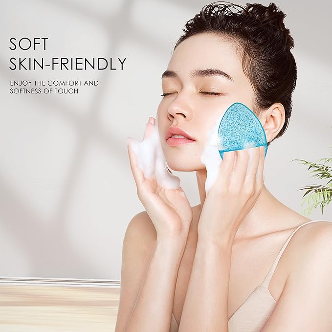 2 Pack Facial Sponge for Daily Deep Cleansing and Regular Exfoliating, Reusable Makeup Remover (Blue+Yellow)