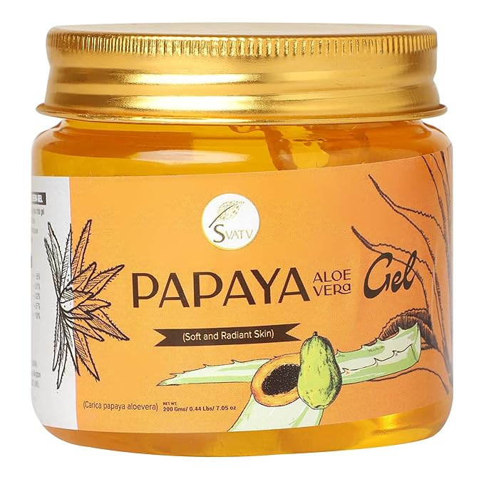 SVATV Papaya Aloe Vera Gel | Wrinkle reduction | Exfoliate the Skin | Helps in Skin Problems | Paraben & Sulfate Free - 200g | 7.05 Oz | 0.44 Lbs