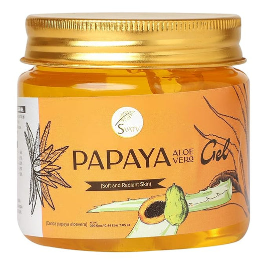 SVATV Papaya Aloe Vera Gel | Wrinkle reduction | Exfoliate the Skin | Helps in Skin Problems | Paraben & Sulfate Free - 200g | 7.05 Oz | 0.44 Lbs