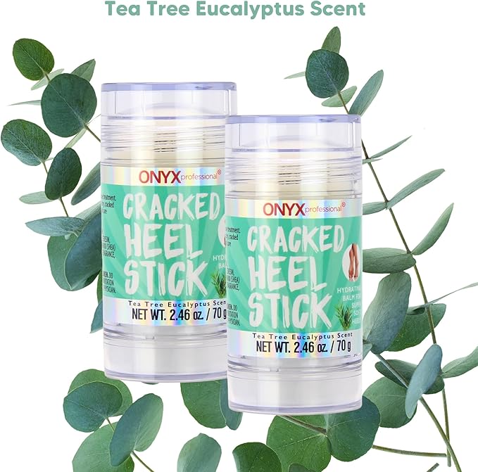 Onyx Professional Cracked Heel Repair Balm Stick, Tea Tree Eucalyptus Scent, 2 Pack - Dry Heels Dry Cracked Feet Treatment, Moisturizing Heel Balm Rolls On, No Mess Like Foot Cream or Foot Lotion