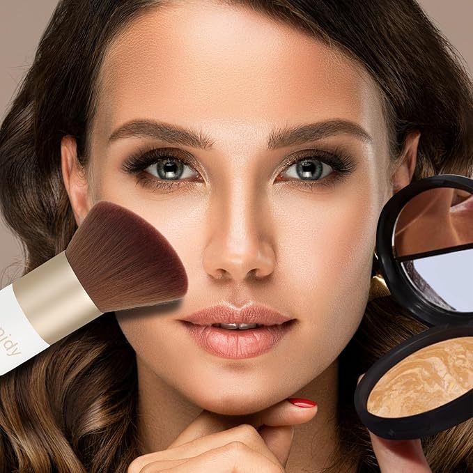 Kabuki Face Makeup Brush, Portable Travel Blush Brush Flawless for Foundation, Powder, Bronzer Buffing, Liquid, Cream, Cruelty Free