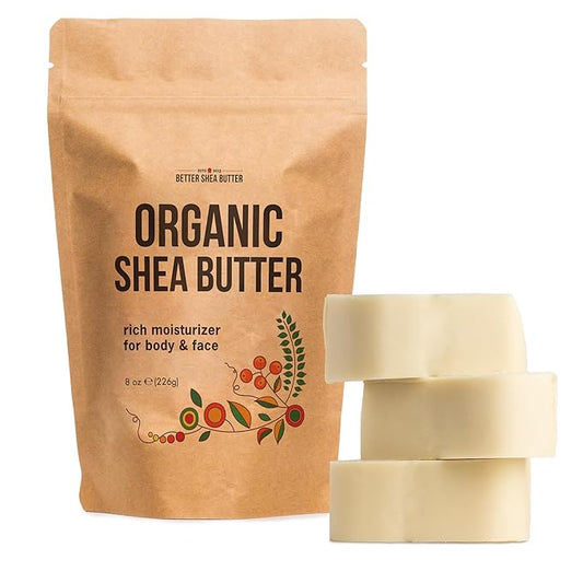 Organic Shea Butter Raw Unrefined | Pure African Shea Butter for Hair & Dry Skin | Natural Face Moisturizer | Body Butter Base for Lotion, DIY Lip Balm and Soap Making Supplies, 8oz Bar