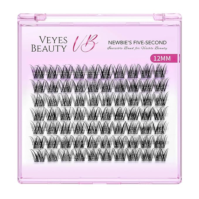 VEYESBEAUTY Lash Clusters Individual Eyelash Extensions Thin & Invisible Band DIY False Eyelashes for Self-application Newbie's Five-Second Series Wispy Lash Tray, LuxeBold 12mm Single Length