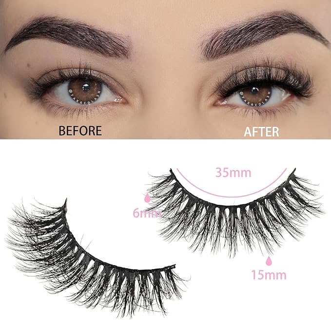 FARRED Lashes Natural Look Short Cat Eye Natural Lashes Fluffy Wispy False Eyelashes 14 Pairs Faux Mink Strip Eye Lashes Pack for Daily Makeup (F7 | 6-15mm)