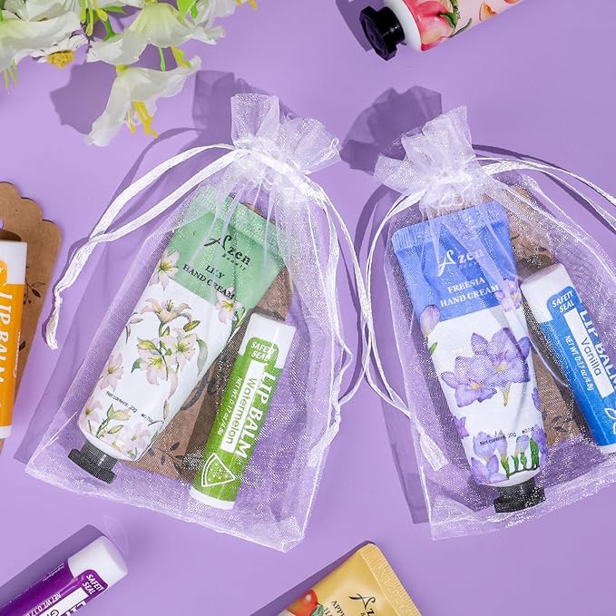 AZEN 32 Sets Bulk Gifts, Hand Cream and Lip Balm Bulk Set with Organza Bag Thank You Card, Baby Shower Wedding Gifts for Guests, Bridal Wedding Favors for Guests,Thank You Gifts for Women