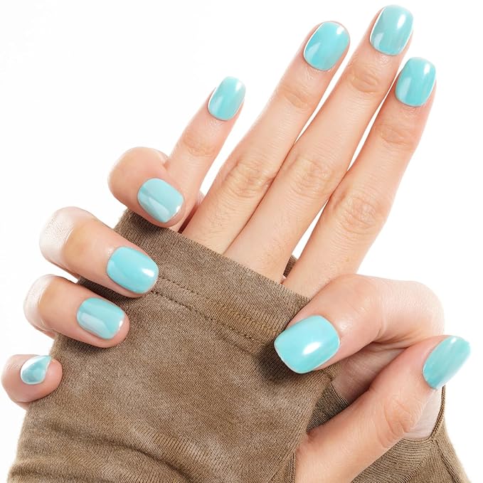 GLAMERMAID Extra Short Press on Nails 24PCS, Handmade Light Blue Chrome Fall Gel Glue on Nails, Glossy Round Reusable UV Finish Fake Nails Acrylic False Nails Manicure Kits for Women