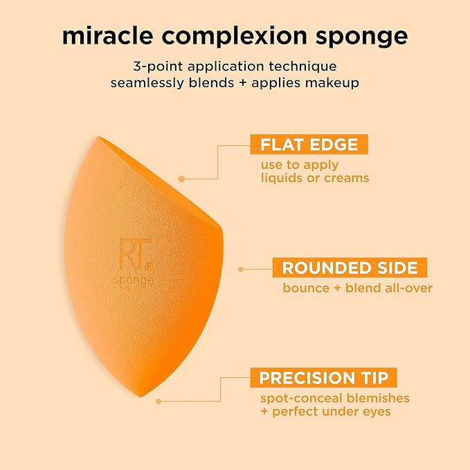 Real Techniques Miracle Complexion Sponge + Concealer Sponge Duo, Makeup Blending Sponges For Foundation & Concealer, Offers Light To Medium Coverage, Natural, Dewy Makeup, Latex-Free Foam 2 Count