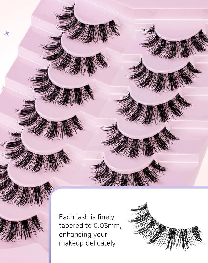 Anime Manga Lashes Natural Look False Eyelashes Wispy Spiky Eyelashes Korean Japanese Asian Cosplay Fake Lashes 7 Pairs Date-12