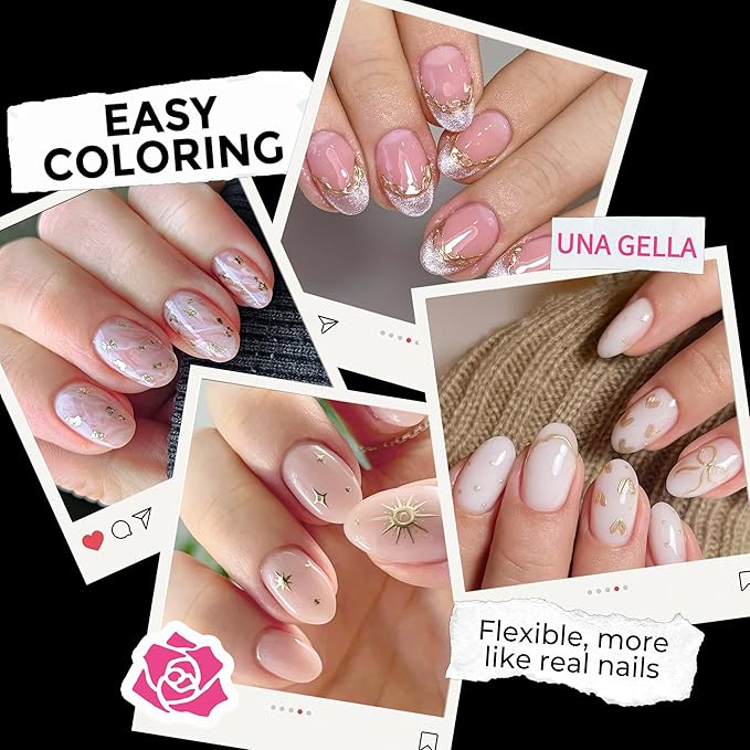 UNA GELLA Short Oval Round Nail Tips, Pre Etched Short Oval Gel Nail Tips Soft Gel Full Cover Press on Nails for Nails Extension Art DIY Salon 216Pcs 12 Sizes