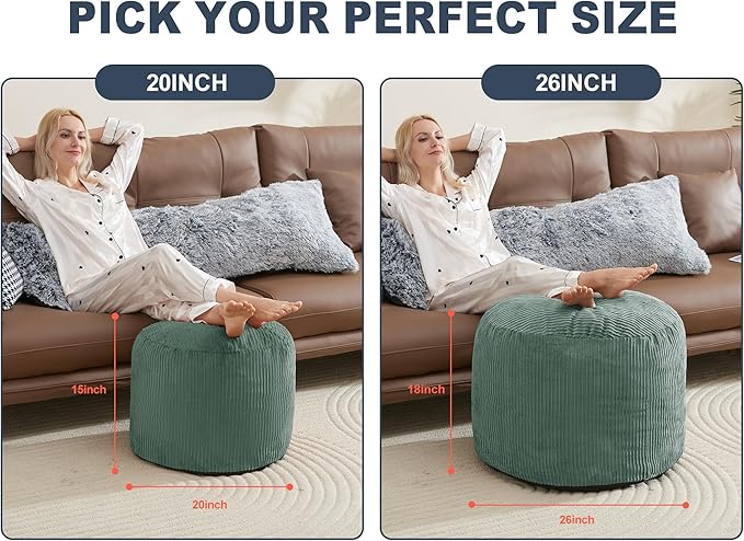 Pouf Ottoman Foot Stools Ottoman with Foam Small Corduroy Ottomans for Living Room Ottomans Pouf 20x15 Floor Poufs Foot Rest for Office Chair Dark Green Foot Stool Small