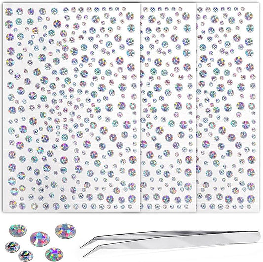 975PCS Gem Stickers Jewels for Crafts Rhinestone Stickers Face Gems Pearls for Makeup stick on Body Crystal Clear Crystal Decals 3/4/5/6MM Hair Nails Craft DIY Decor