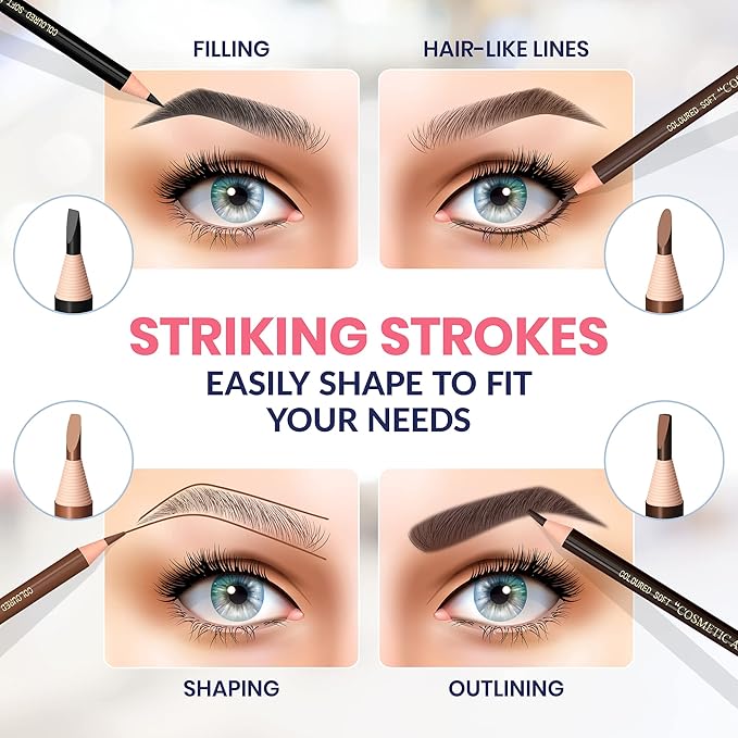 Stylia Waterproof Eyebrow Pencils For Women – Long-Lasting Microblading Supplies Brow Pencil, Perfect for Eyebrow Shaper, Filling & Defining Natural-Looking Brow - (12PC Black)