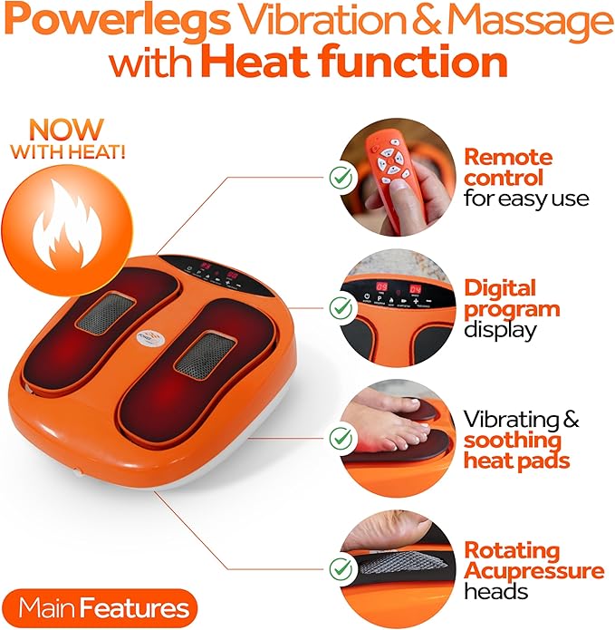 Powerfit Power Legs Electric Foot Massager Machine with Heat - Heated Foot Massager for Neuropathy Pain Circulation - Feet Massager for Pain Relief with Remote Control