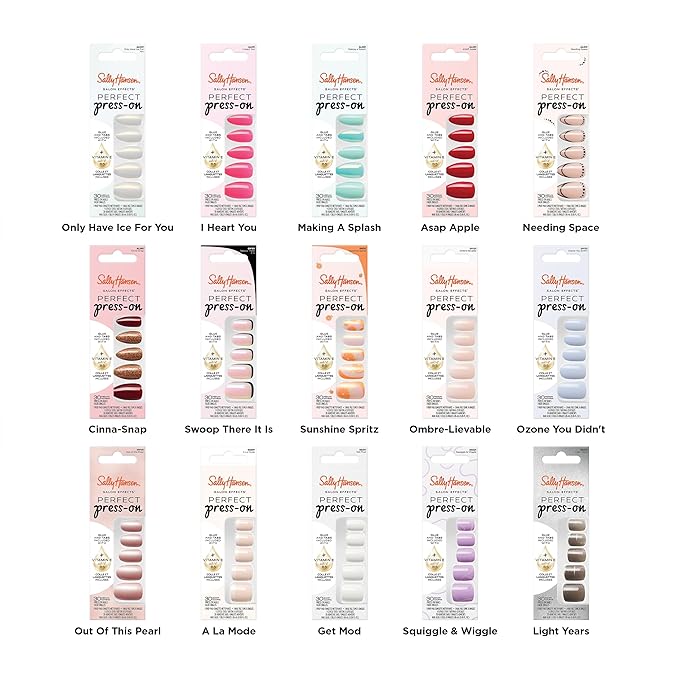 Sally Hansen Salon Effects Perfect Press-On Nails | Almond Shape | Easy to Apply, Non-Damaging | 30 Nails, Nail Glue, Adhesive Tabs, File| I Heart You