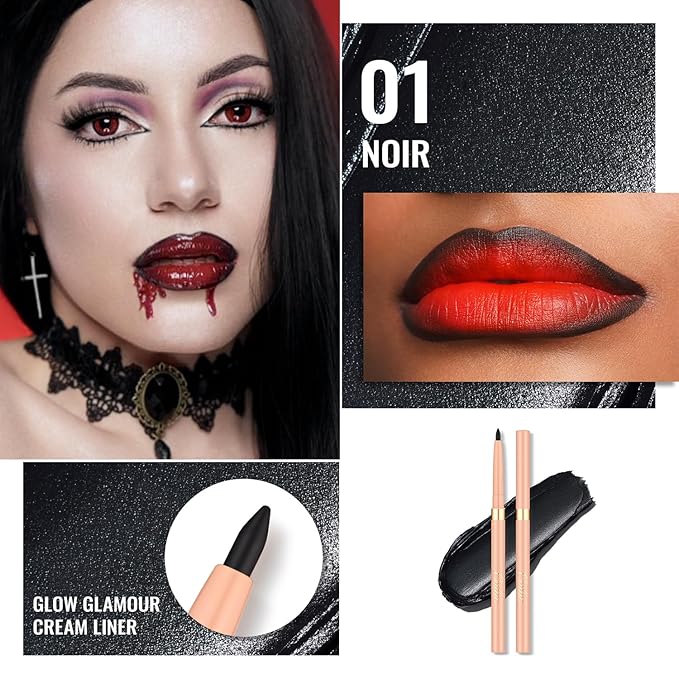 Oulac Black Lip Liner Pencil, 2in1 Retractable Makup Crayon for Lipliner and Eyeliner, Highly Pigmented, Smooth, Long Lasting and Waterproof Formula, Vegan Beauty, 01 Noir