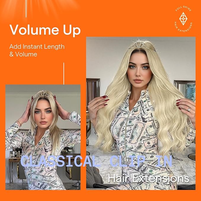 Full Shine Blonde Hair Extensions Clip ins Blonde Human Hair Clip in Extensions Platinum Diy Hair Extensions 18 Inch 120 G 7 Pcs