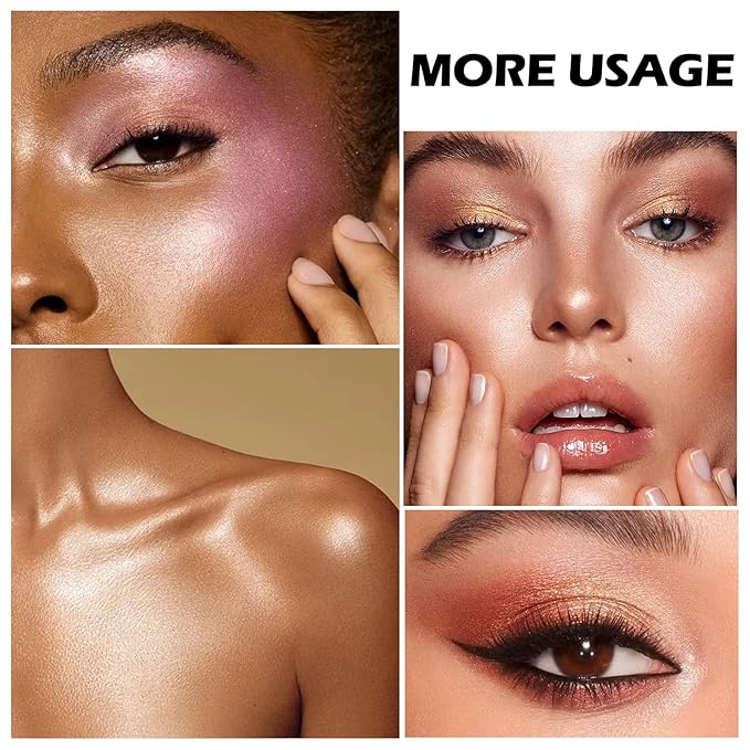 Boobeen Blush and Highlighter Palette- 4-color Metallic Shimmer Shadow Powder, Illuminator Makeup Set for Shading, Highlighting & Defining the Face