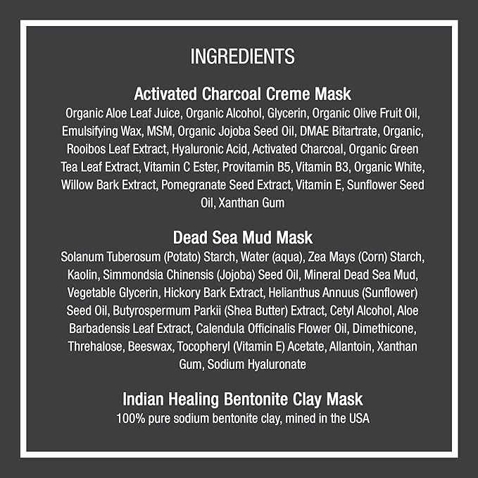 Pure Body Naturals Face Mask Gift Set - includes Natural Mud Mask, Clay Mask and Charcoal Face Mask - Facial Self Care Gift for Women, Mother, Wife (3 Jars, 8.8 oz. Each)