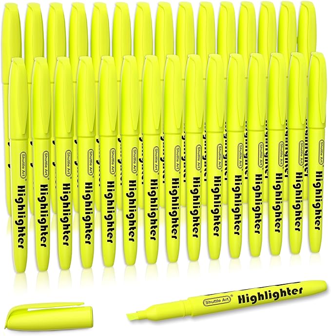 Shuttle Art Yellow Highlighters, 30 Pack Highlighters Bright Colors, Chisel Tip Dry-Quickly Non-Toxic Highlighter markers for Adults Kids Highlighting in Home School Office