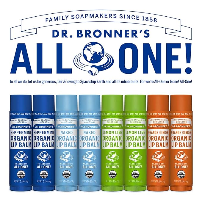 Dr. Bronner’s Organic Lip Balm 6-Pack (.15oz) Natural, Moisturizing, Petroleum-Free Lip Moisturizer with Beeswax & Avocado Oil for Dry Lips, Men & Women - Unscented