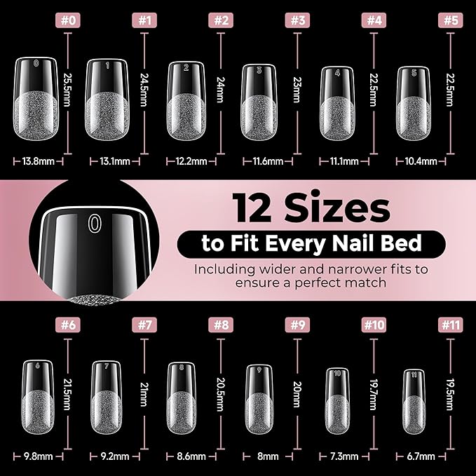Medium Square Nail Tips, 240pcs Soft Gel Pre-Shaped Acrylic Fake Nails, Half Matte Full Cover Clear Gelly Press on Flase Nail Tips for Extension Nail Manicure Home DIY 12 Sizes Gelly Tips