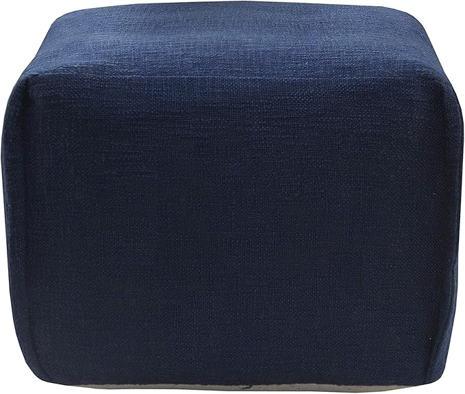 LR Home Handmade Contemporary Solid Square Indoor Medium Pouf Ottoman, Insignia Blue | Hand-Made Cotton Foot Rest for Home Decor | 18 x 18 x 14 Filled Pouf for Living Room & Bedroom