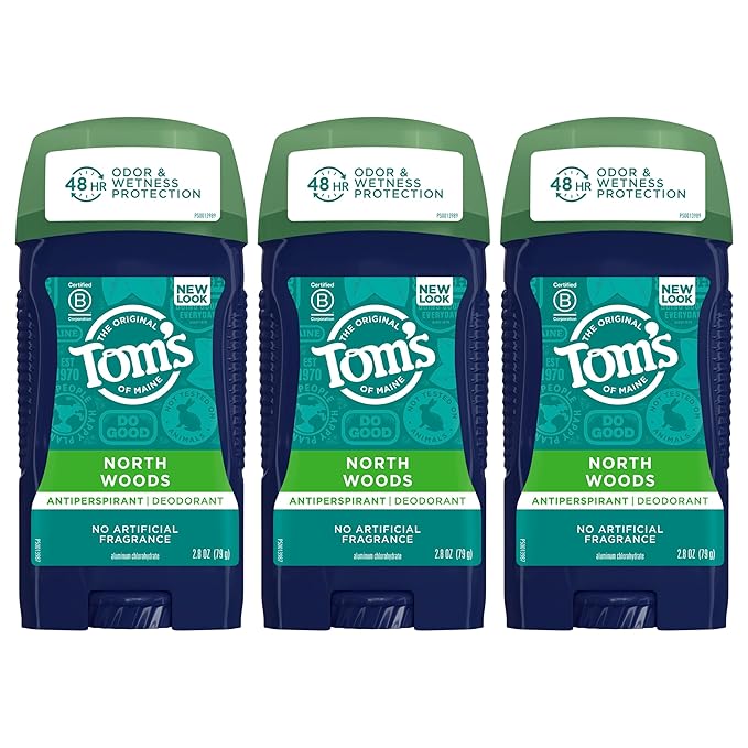 Tom's of Maine Antiperspirant Deodorant for Men, North Woods, 2.8 oz, Pack of 3 (Packaging May Vary)