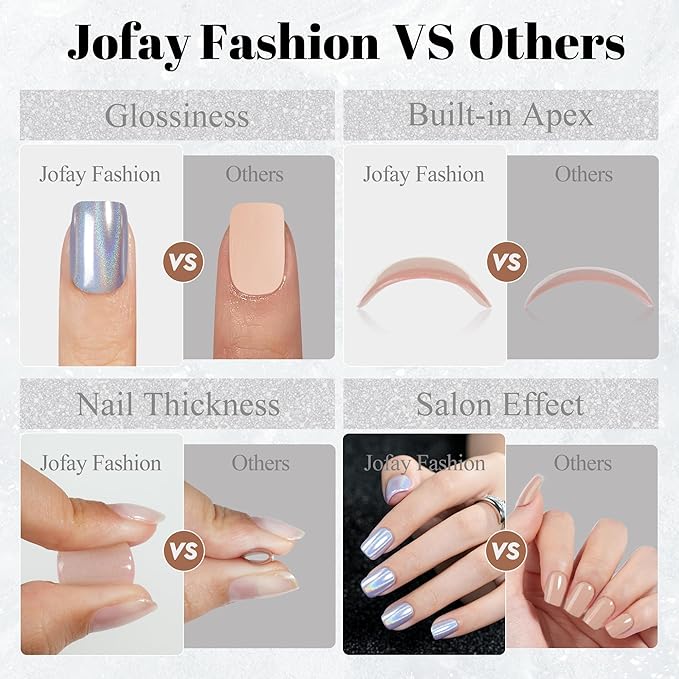 Press on Nails Short, Jofay Fashion Soft Gel Fake Nails, Rainbow Laser Purple Press on Nails, Reusable & Natural Acrylic False Nails, Stick on Nails for Women Girls Gift, Glue on Nails Kit 32 Pcs