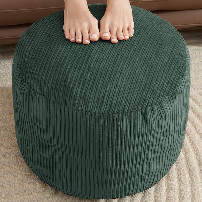 Pouf Ottoman Foot Stools with Foam Small Ottoman for Living Room Corduroy Ottomans Pouf 26x18 Floor Poufs Foot Rest for Chair Dark Green Hassocks and Ottomans