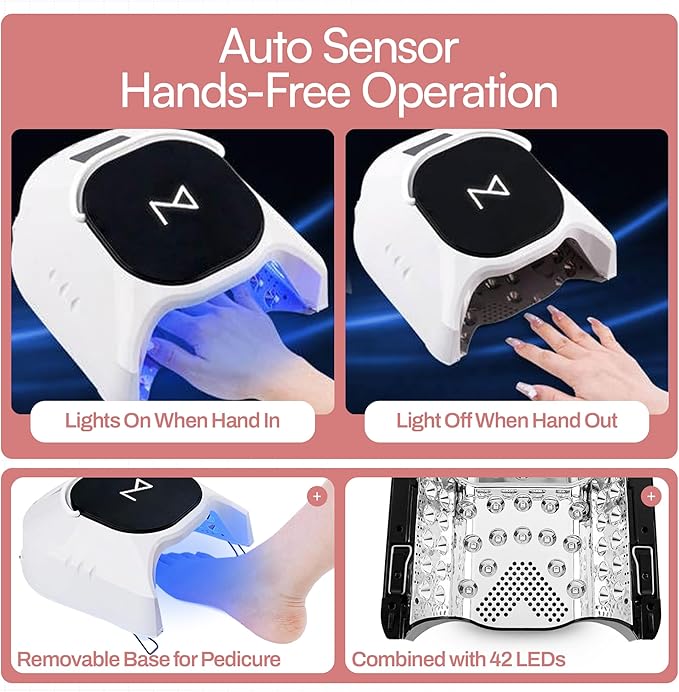 M - GlowPro Professional Hybrid 86W Wireless Rechargeable UV LED Nail Curing Lamp Cordless Nail Dryer for Gel Nails, Manicure, Pedicure (Ombre Purple)