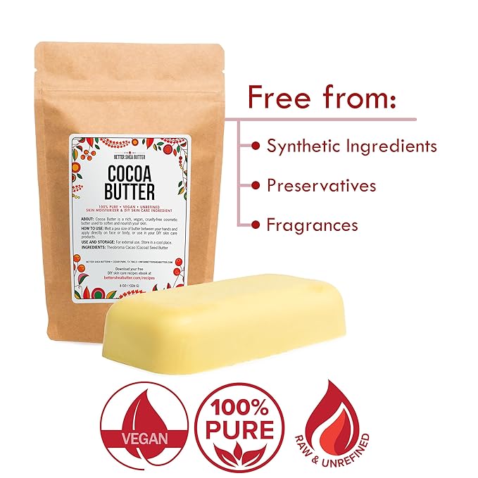 Better Shea Butter Cocoa Butter - 8 oz Block, Deeply Moisturizes Skin, Diminishes Scars, Stretch Marks, Soothes Dry Skin