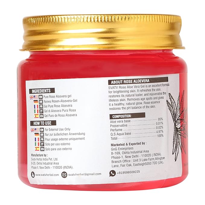 SVATV Rose Aloe Vera Gel | Natural aloe vera gel - 200g | 7.05 Oz | 0.44 Lbs