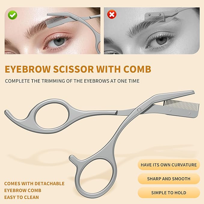 Tweezers for Women Facial Hair, 4 in 1 Eyebrow Kit with Tweezers, Eyebrow Trimmer Scissors, Razor, Style Leather Travel Case, Hair Plucking Daily Beauty Tools