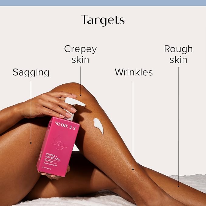 MEDIX Retinol Body Lotion + 20% Vitamin F Booster Serum Moisturizer 2PC Skin Care Set | Crepey Skin Care Treatment | Retinol Body Cream Targets Appearance Of Sagging Crepe Skin & Wrinkles, 2PC Set