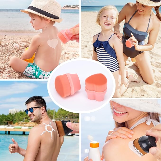 Sunscreen Applicator for Kids, Travel Size and Portable Sunblock Buddy Brush Set, Buddies Sunscreen Applicator with Cleaning Mat, Buddy Brush Set Sun Lotion Applicator Sun Cream Brush Pink (2 Pack)
